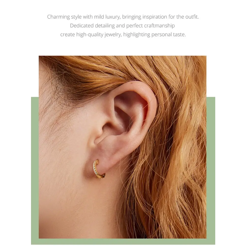 Silver 925 hoop huggie earrings with zircon y2k style