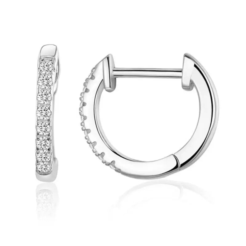 Silver 925 hoop huggie earrings with zircon y2k style - 8 mm