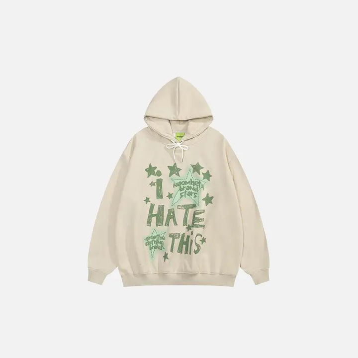 Y2k i hate it print hoodie with hooded collar for streetwear lovers - apricot / s - hoodies
