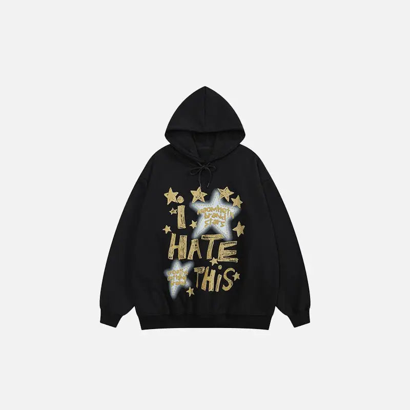 Y2k i hate it print hoodie with hooded collar for streetwear lovers - black / s - hoodies