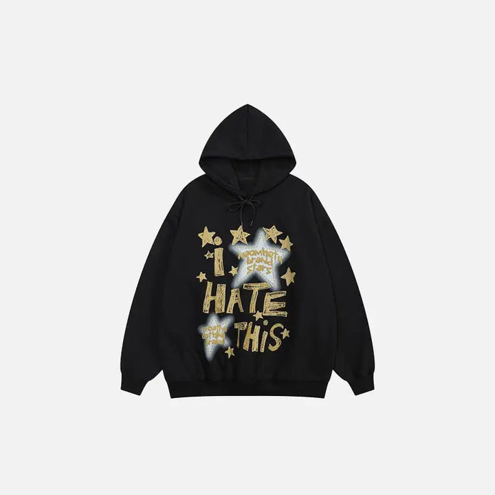 Y2k i hate it print hoodie with hooded collar for streetwear lovers - black / s - hoodies