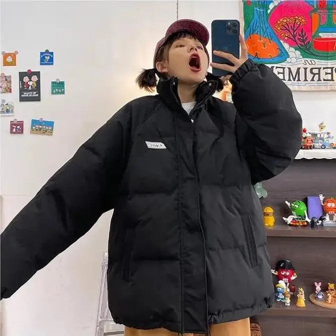 Y2k-inspired high-neck puffer with button fastening and twin pockets - jacket