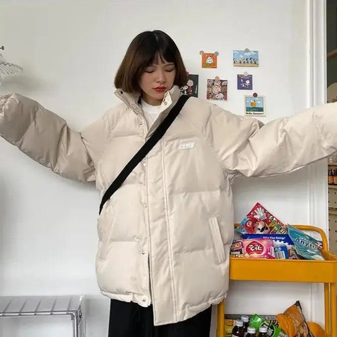 Y2k-inspired high-neck puffer with button fastening and twin pockets - white / s - jacket