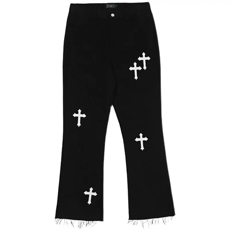 Men’s y2k jeans with a cross for unique streetwear style