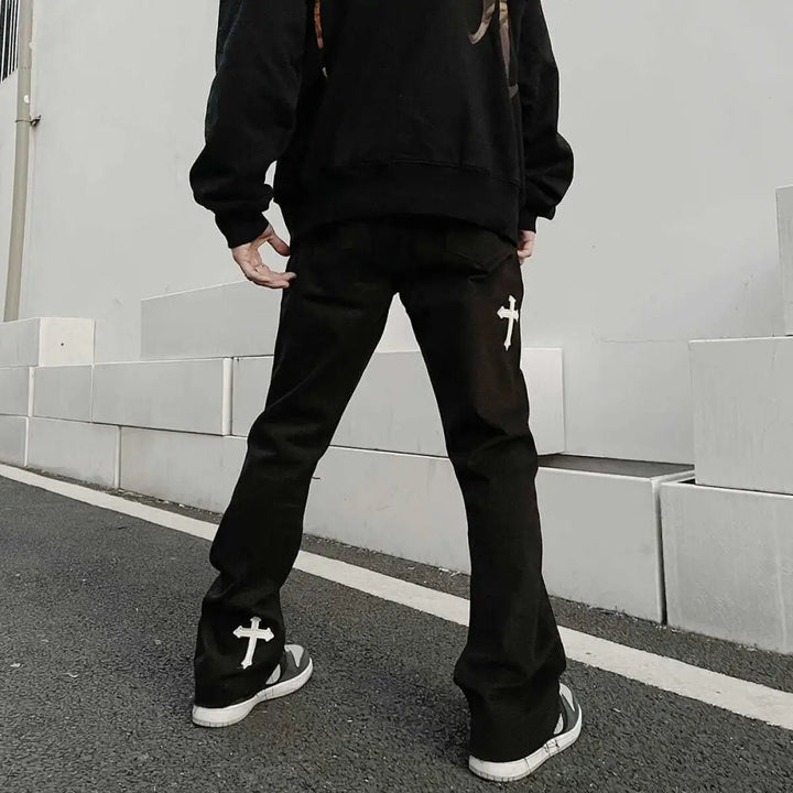 Men’s y2k jeans with a cross for unique streetwear style