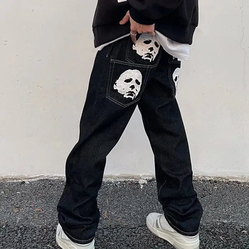 Y2k baggy jeans with michael myers print