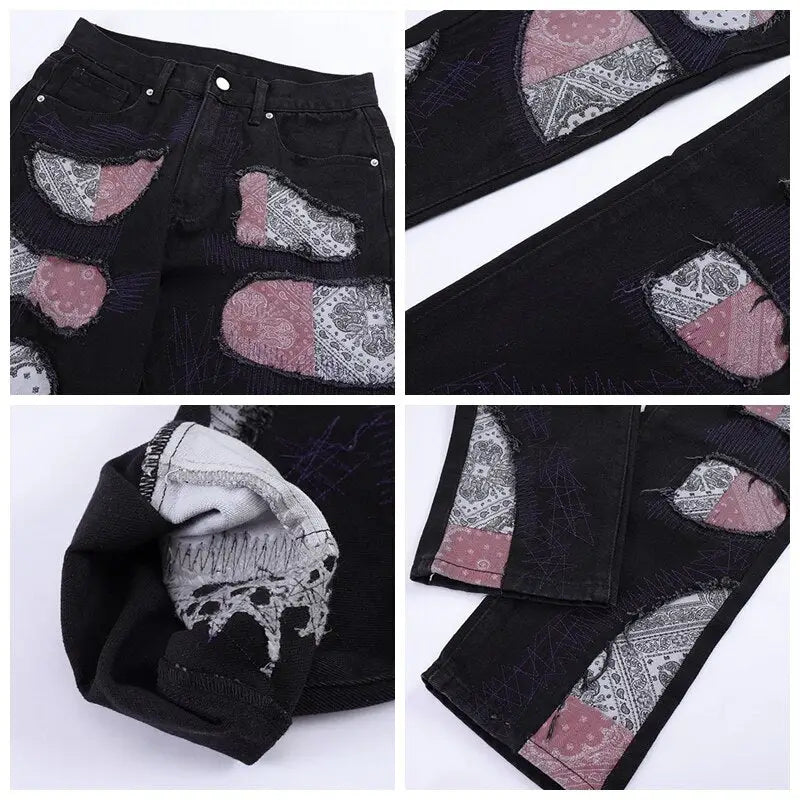 Jean patchwork bandana y2k unique