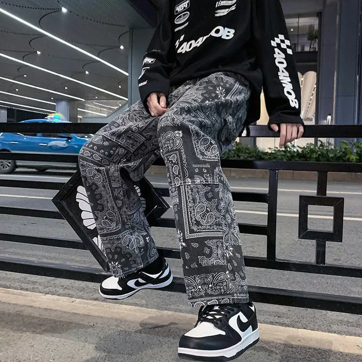 Y2k bandana jeans - unique streetwear to stand out - m