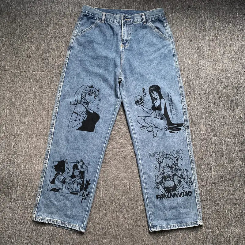 Custom anime manga style jean pants - blue / m