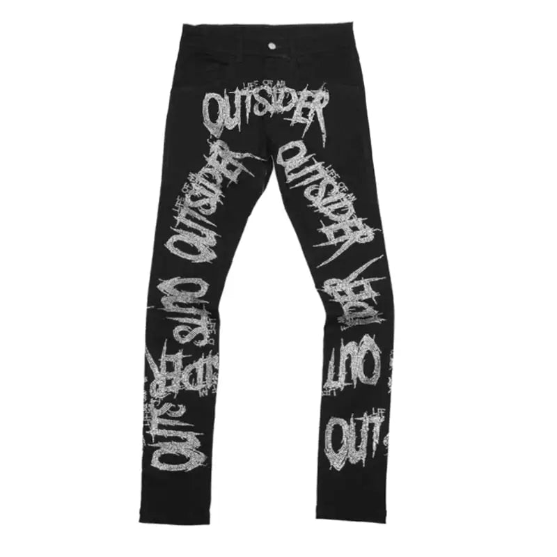 Y2k drill uk jeans decorated with rhinestones - y2k-streetwear.store - 4 / 28