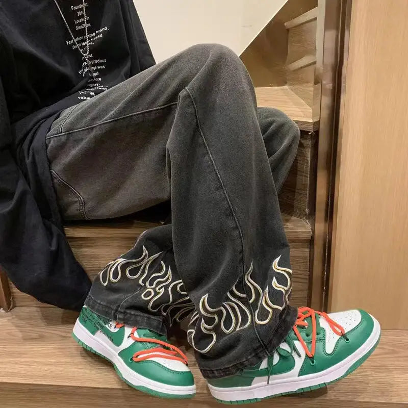 Y2k flame jeans: bold and oversized streetwear