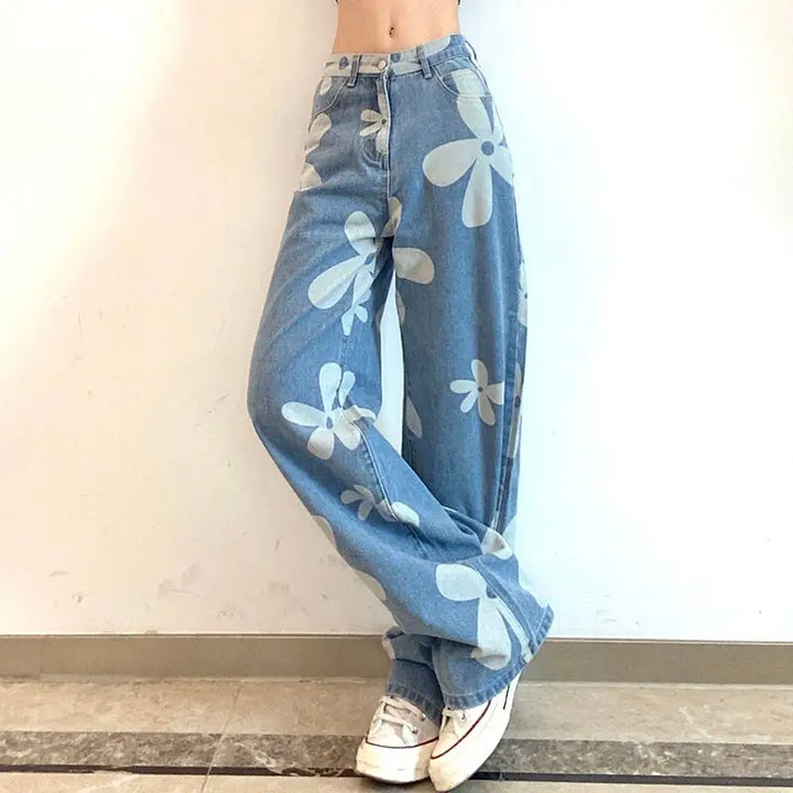 Y2k floral print jeans for a unique streetwear look