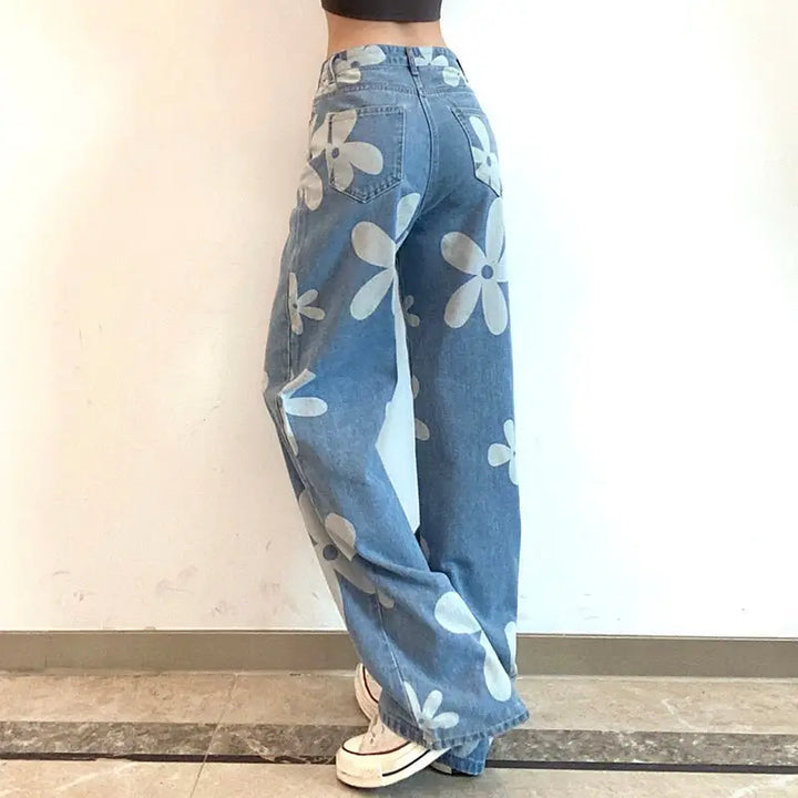 Y2k floral print jeans for a unique streetwear look