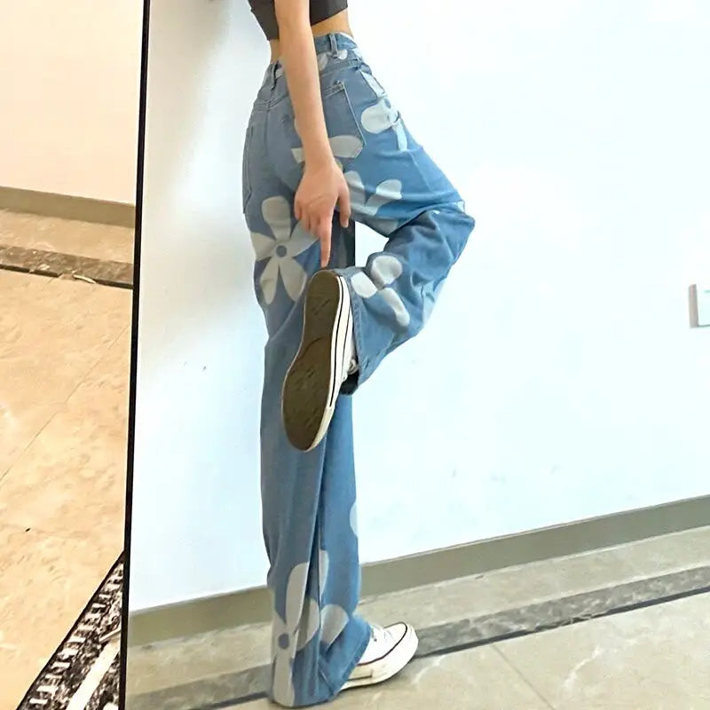 Y2k floral print jeans for a unique streetwear look