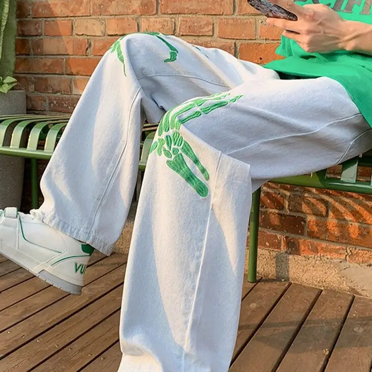 Baggy skull y2k jeans for a unique streetwear style