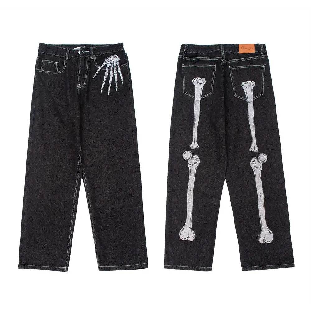 Y2k skeleton jeans for gothic streetwear look