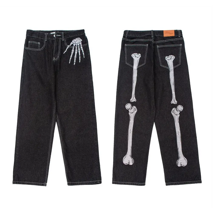 Y2k skeleton jeans for gothic streetwear look