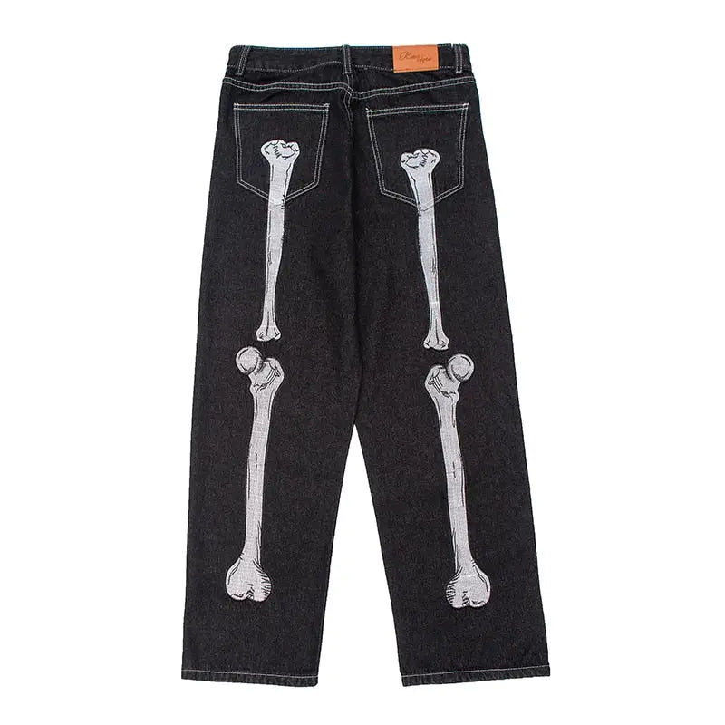 Y2k skeleton jeans for gothic streetwear look