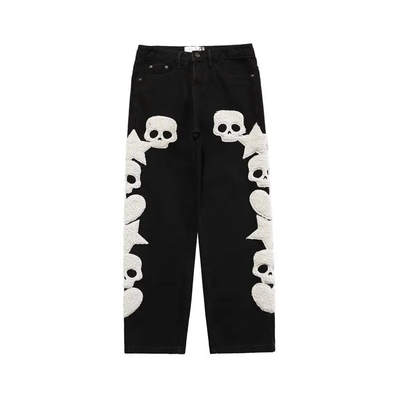 Unisex y2k streetwear skull jeans