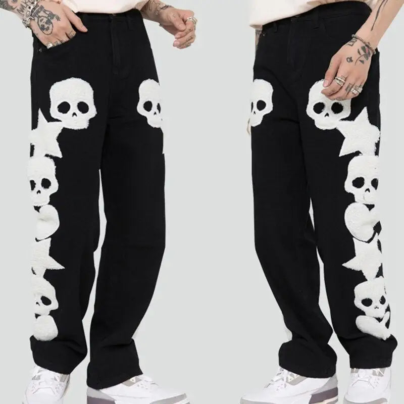 Unisex y2k streetwear skull jeans