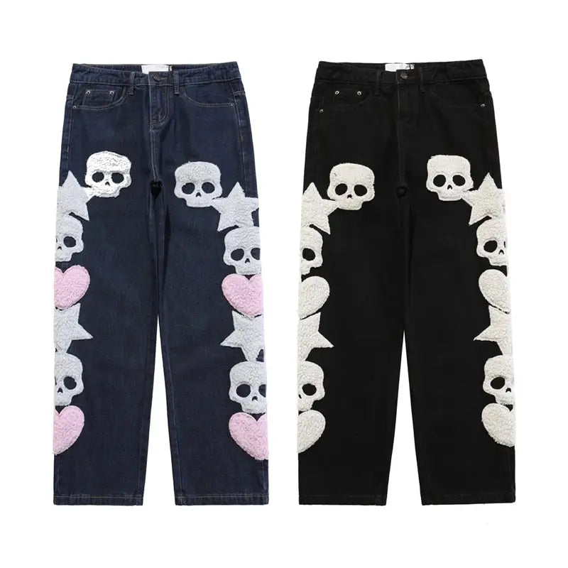Unisex y2k streetwear skull jeans