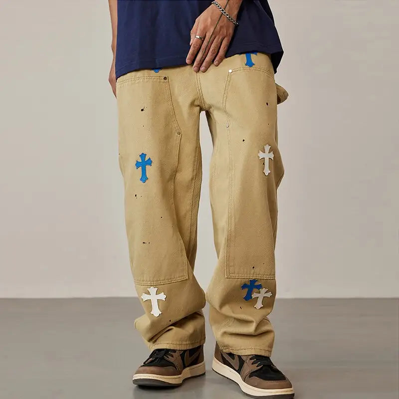 Y2k custom jeans with cross - retro and modern streetwear