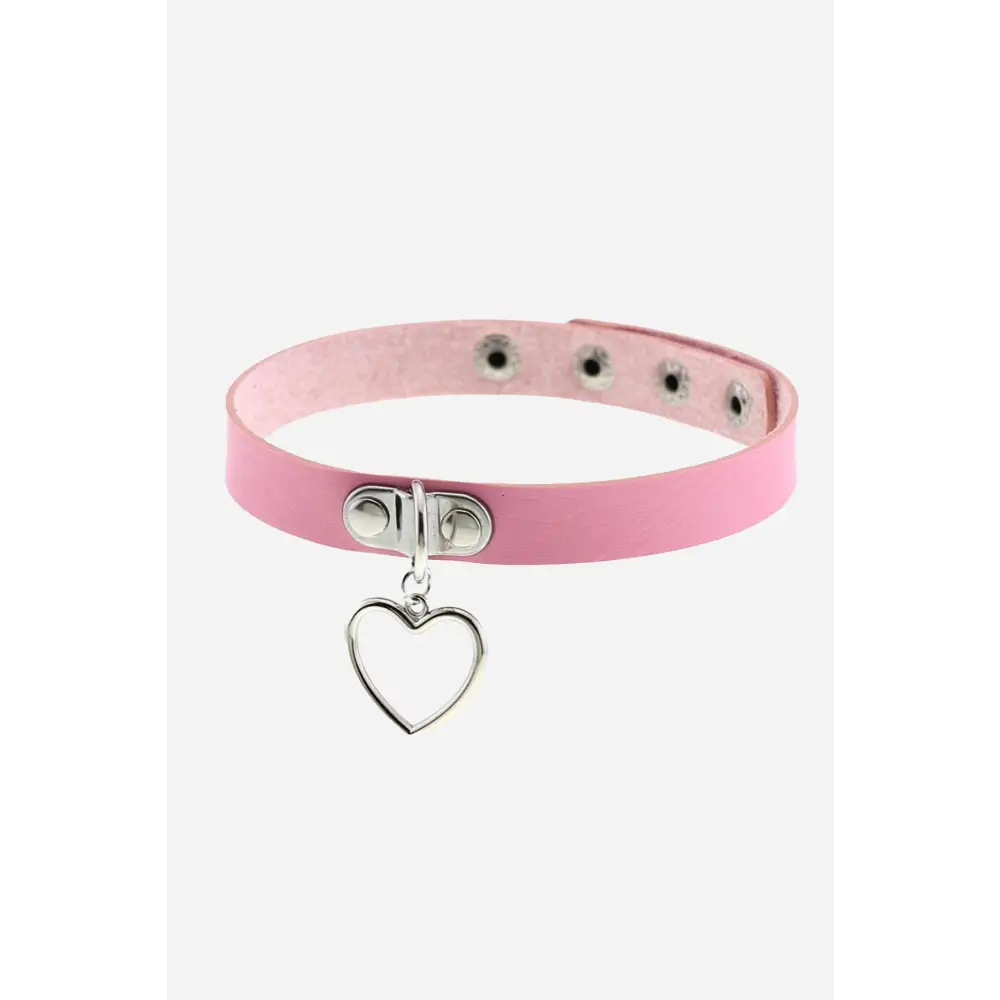 Pink heart charm choker necklace for kawaii pastel aesthetic style - one size / accessories