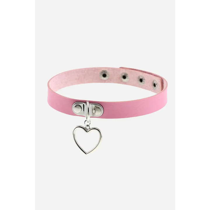 Pink heart charm choker necklace for kawaii pastel aesthetic style - one size / accessories