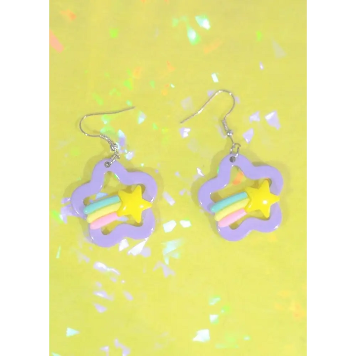Kawaii star earrings with rainbow studs for a cute style boost - lilac - earrings