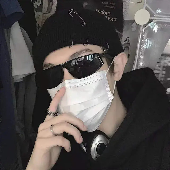 Y2k knitted ripped pierced hat in vibrant colors - beanies