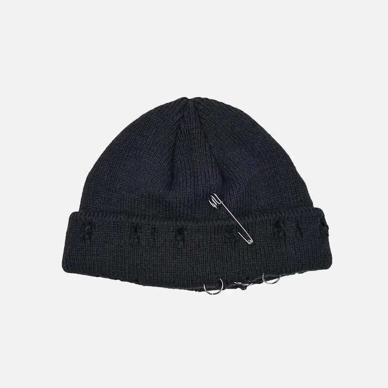 Y2k knitted ripped pierced hat in vibrant colors - black - beanies