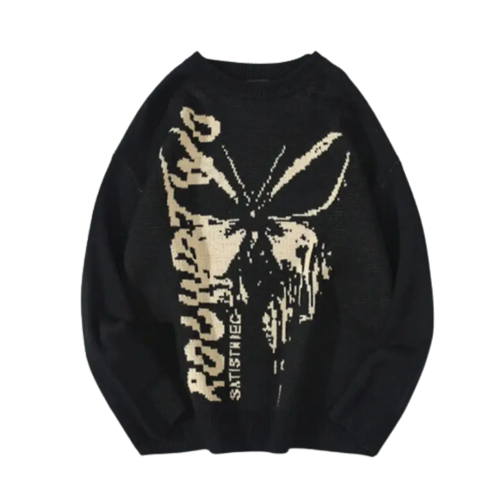 Knitterd butterfly y2k sweater in heavy 400gsm wool for urban style - black / m