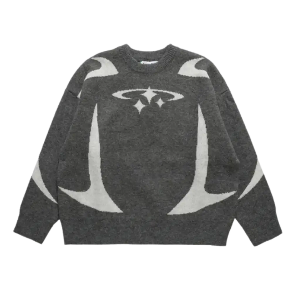 Knitterd stars heavy 400gsm y2k sweater for urban fashion - grey / s