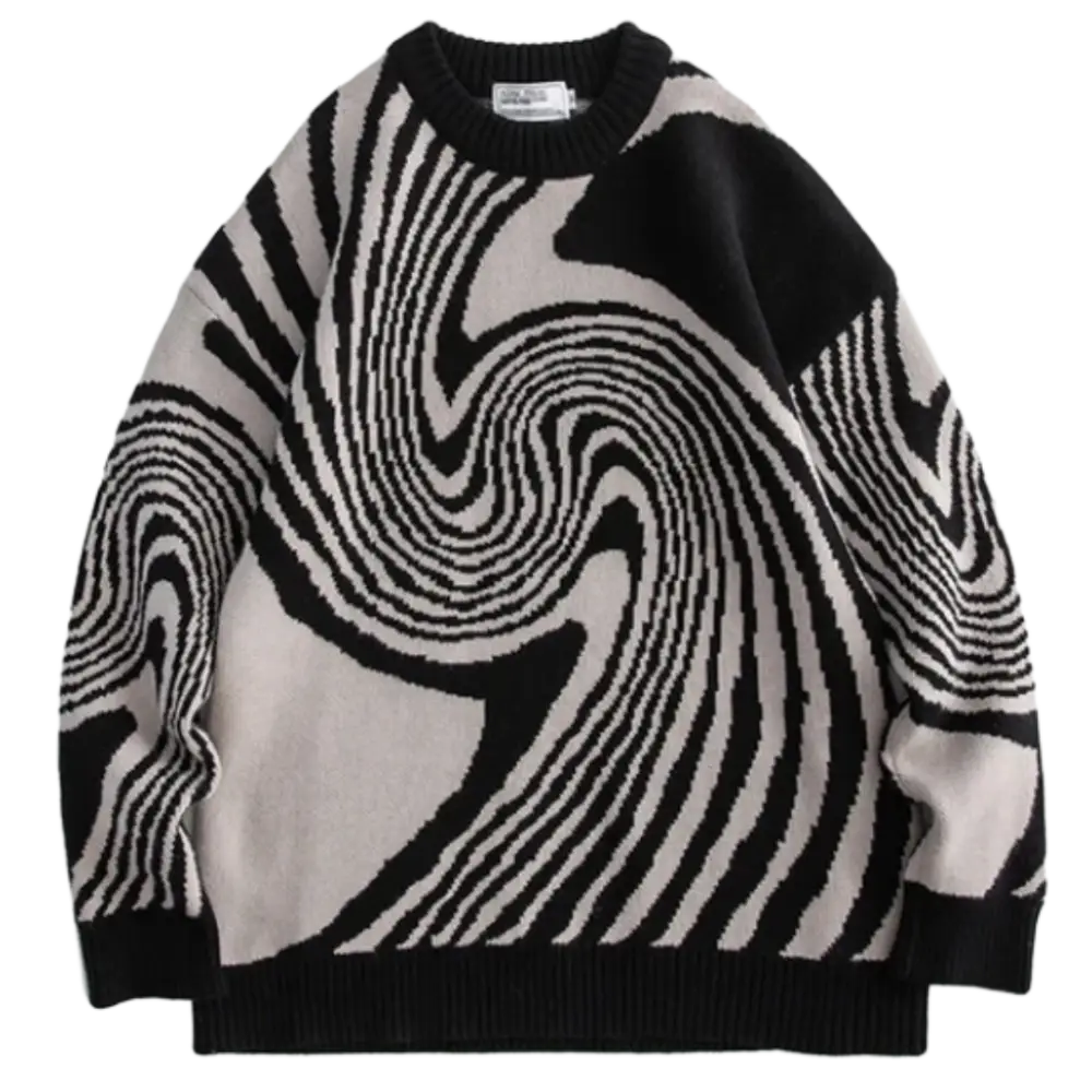 Knitterd stripped heavy 400gsm y2k sweater for urban fashion - black / m