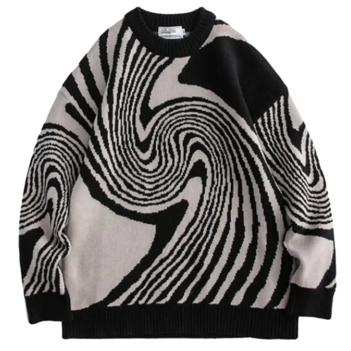 Knitterd stripped heavy 400gsm y2k sweater for urban fashion - black / m