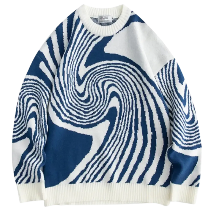Knitterd stripped heavy 400gsm y2k sweater for urban fashion - blue / m