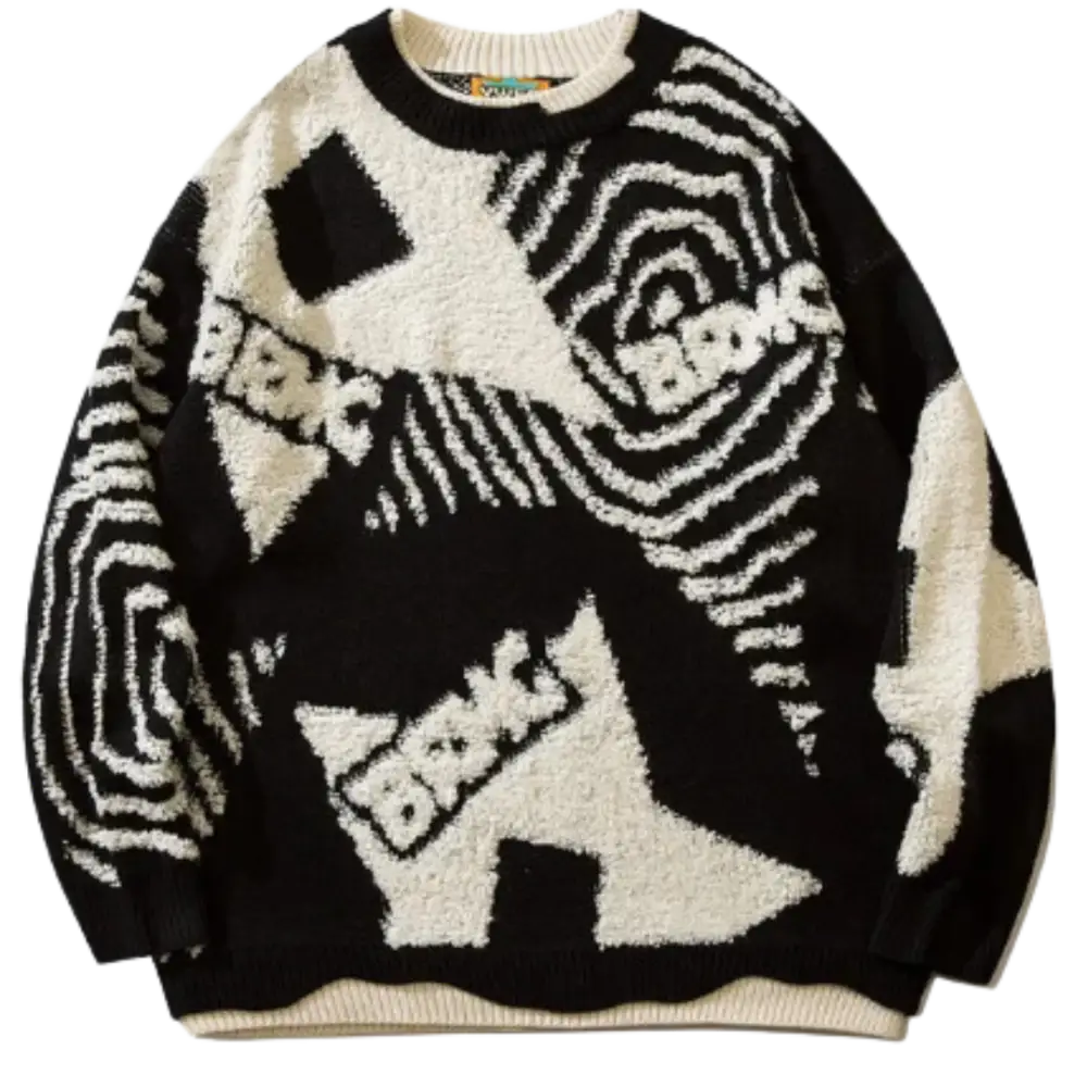 Knitterd stripped star sweater black y2k for urban fashion - s