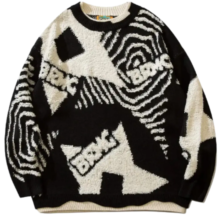 Knitterd stripped star sweater black y2k for urban fashion - s