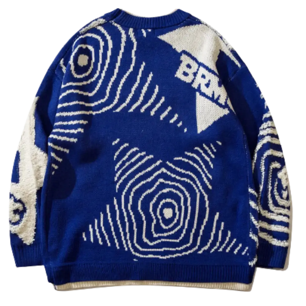 Knitterd stripped star heavy 400gsm blue y2k urban fashion sweater