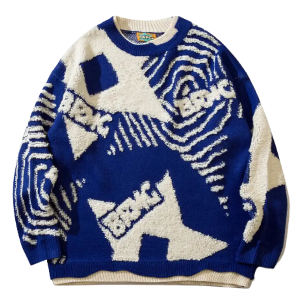 Knitterd stripped star heavy 400gsm blue y2k urban fashion sweater - s
