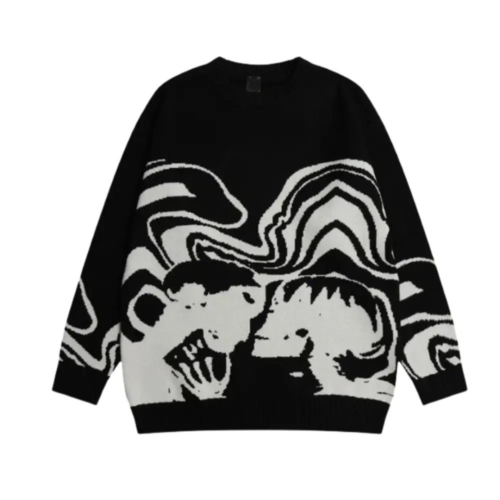 Knitterd waves heavy 400gsm sweater y2k for urban fashion lovers - black / m