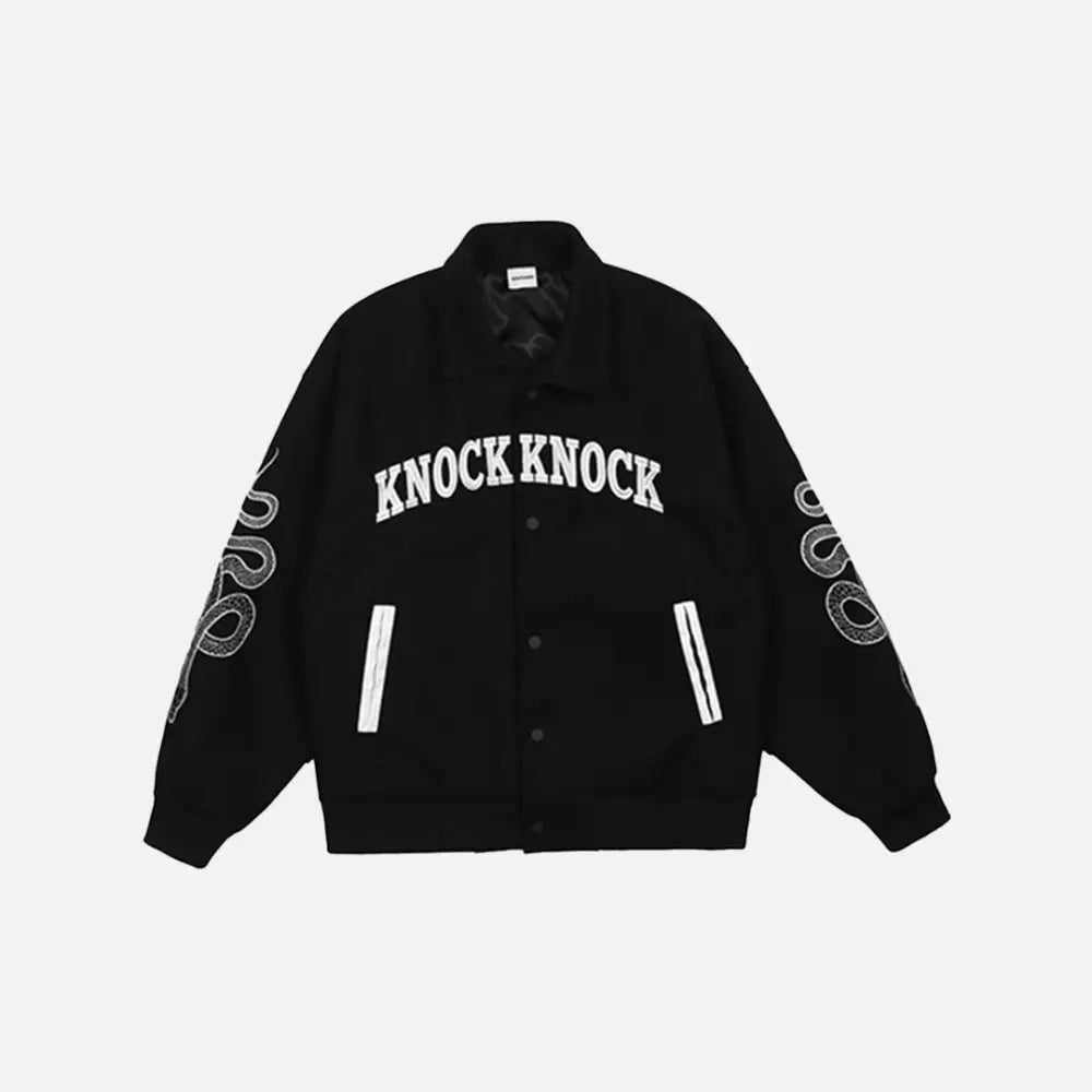 Playful letter pattern jacket with stand-up collar for y2k style - black / m - jackets