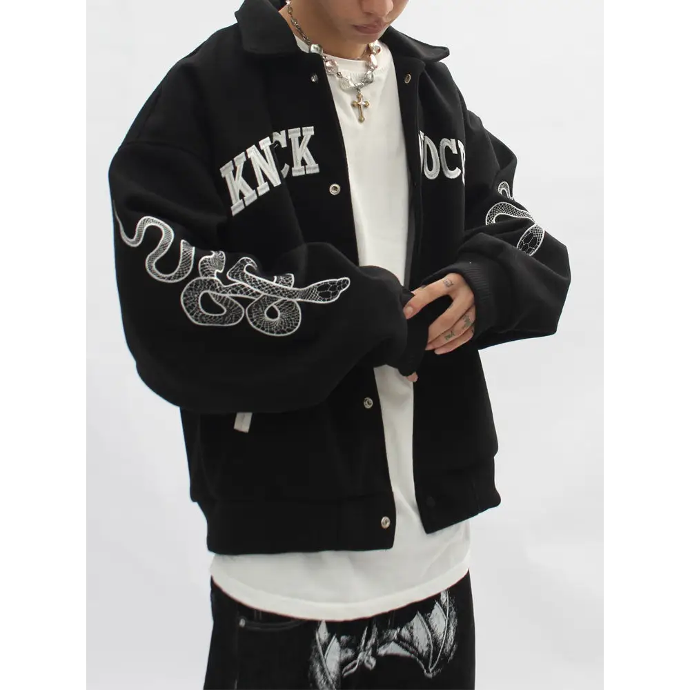 Playful letter pattern jacket with stand-up collar for y2k style - jackets