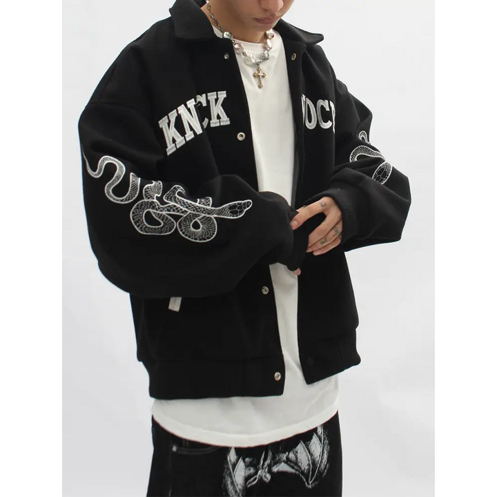 Playful letter pattern jacket with stand-up collar for y2k style - jackets