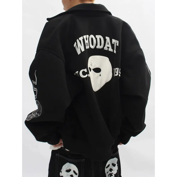 Playful letter pattern jacket with stand-up collar for y2k style - jackets