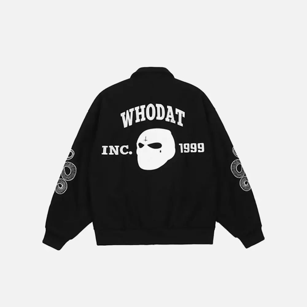 Playful letter pattern jacket with stand-up collar for y2k style - jackets