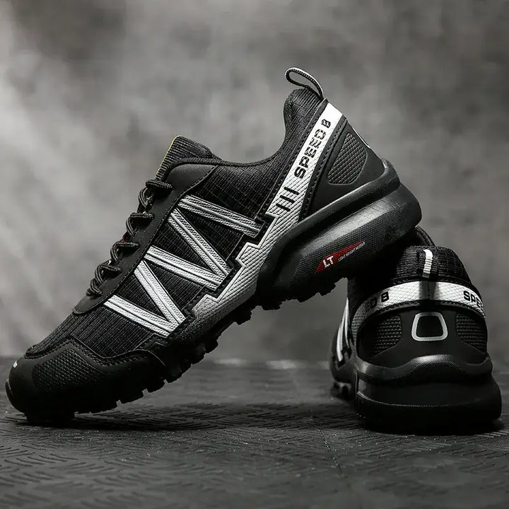 V y2k striped jogging sneakers with breathable mesh upper - black-white / 6.5