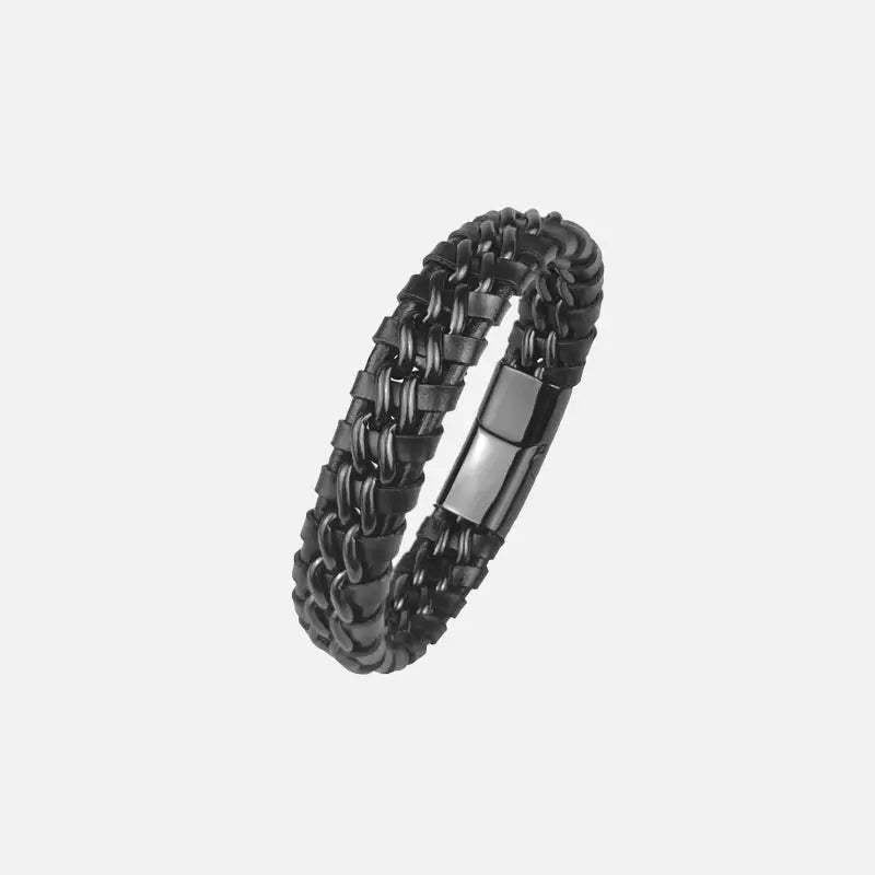 Y2k leather chain bracelet with magnetic clasp and geometric design - b-bb woven bracelet / 18.5cm - necklace