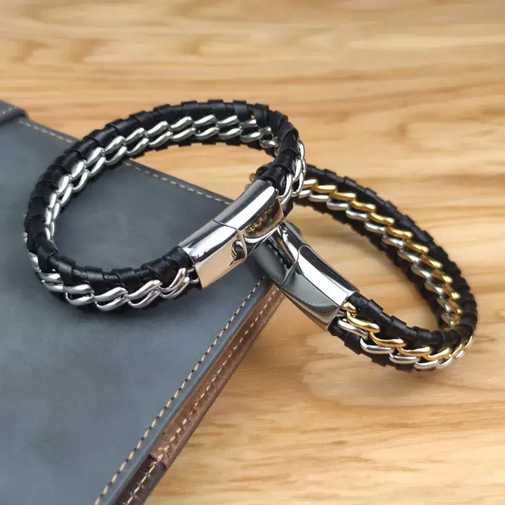 Y2k leather chain bracelet with magnetic clasp and geometric design - necklace