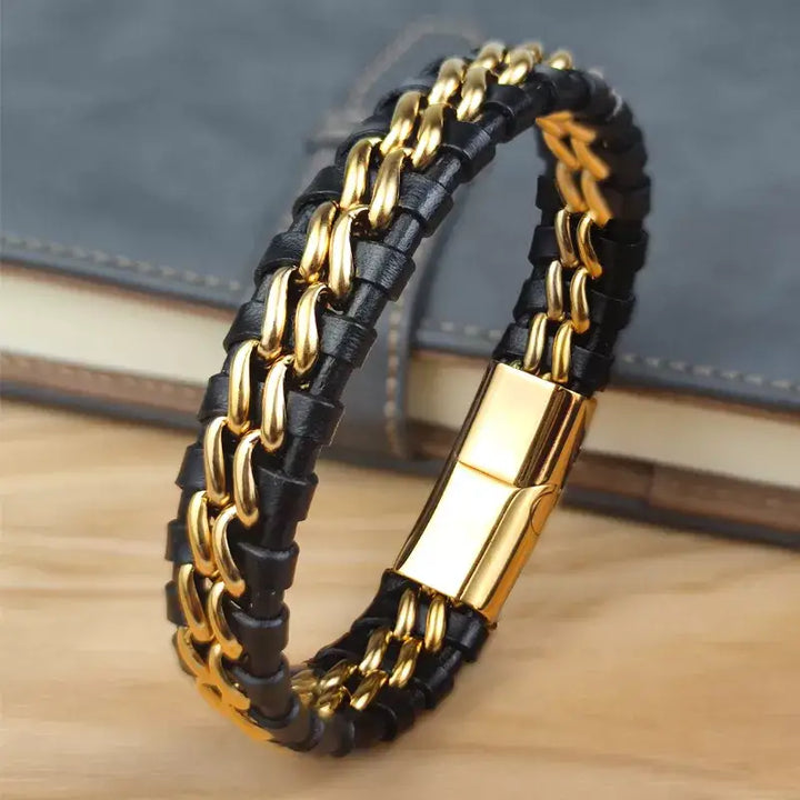 Y2k leather chain bracelet with magnetic clasp and geometric design - necklace